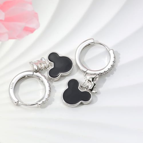 Sterling Silver Black Mouse Earrings For Women Black Drip Glue Mouse Dangle Hoop Earrings Sparkling Mini Cute Mouse Bow Animal Princess Huggie Jewelry Gifts for Daughter Birthday3