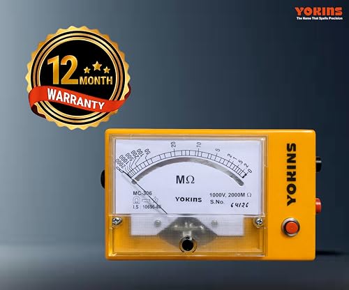 Image of YOKINS Analog Insulation Tester 1000V 2000MΩ Battery Operated Megger | Made in India | High Accuracy ±5% | IR Tester for Motor, Cable, Transformer | with Battery & Leads (BA-10020)