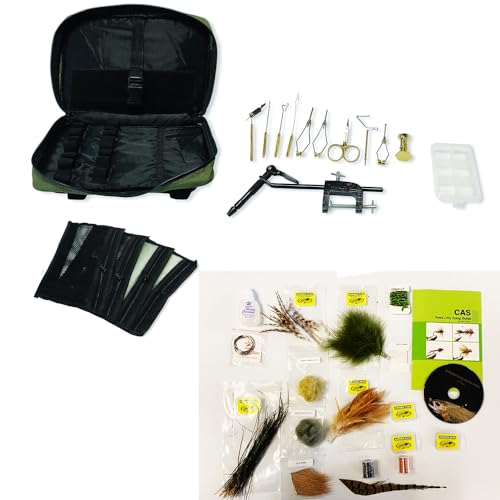 Delux Fly-Tying Material KIT for Tying 6 Basic Flies with DVD and Instruction Booklet - Zephyr Fly Tying Bag Kit Super AA Vise