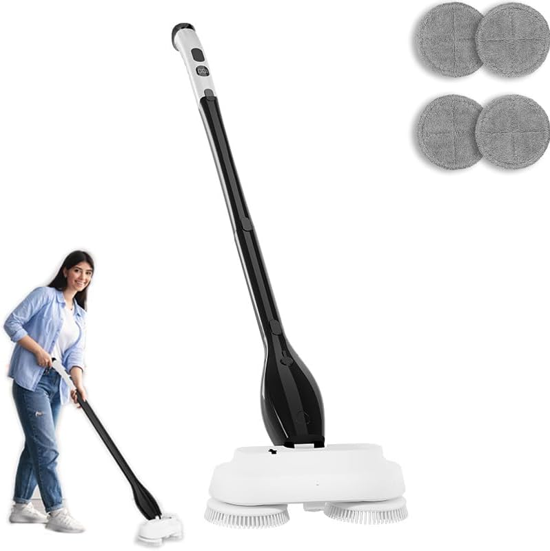 Trapeador limpiador eléctrico giratorio cepillo de limpieza inalámbrico con 2 cabezales de cepillo reemplazables - 4 almohadillas de limpieza - para