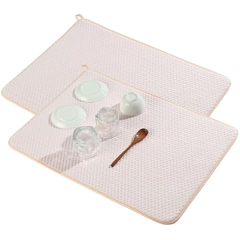 CIYSHO Dish Drying Mat for Kitchen Counter 2 Pack, 24 x 17 Inch Absorbent Microfiber Dishes Drainer Mats, Large Drying Pad for Countertop, Rack and Under Sink (Pink) Cover