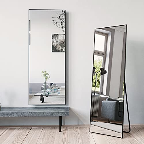 Beautypeak Full Length Mirror 64"X21" Nano Glass, Standing Rectangle Floor Mirrors Body Dressing Wall-Mounted Mirror For Living Room, Bedroom, Black #TOP4