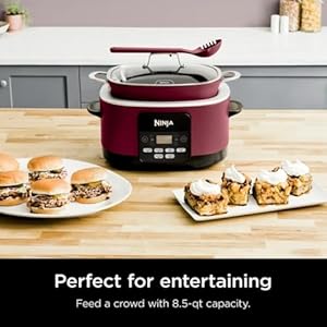 Ninja Foodi PossibleCooker PRO 85 Quart Multi Cooker with 8 in 1 Slow Cooker Dutch Oven Steamer More Glass Lid integrated Spoon Nonstick Oven Safe Pot to 500F Cherry