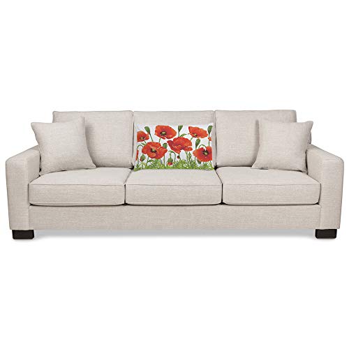 Ekobla Throw Pillow Cover Red Poppy Flowers Beautiful Poppy Green Leaves Ladybug Animal Spring Wild Drop Decor Lumbar Pillow Case Cushion For Sofa Couch Bed Standard Queen Size 20X30 Inch #TOP2