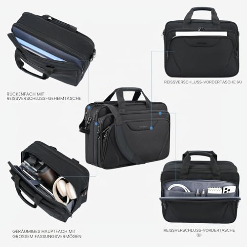 KROSER 18 Zoll Handtasche, Laptoptasche bis 17,3 Zoll, wasserdicht, dehnbar, Dokumententasche mit Schultergurt, für Reisen/Geschäft/Schule/Herren/Damen, Laptop Bag