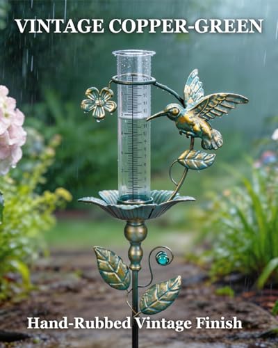 shumi Rain Gauge Outdoor Hummingbird, Upgraded Glass Rain Guage Outdoors Best Rated, Freeze Proof Adjustable Height Rain Gauges for Yard Garden Decor, Gardening Gifts for Women - Thumbnail 2