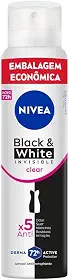 NIVEA Desodorante Antitranspirante Aerossol Black & White INVISIBLE Clear 200ml, Proteção 72h, Contra Suor e Odor, Anti-manchas