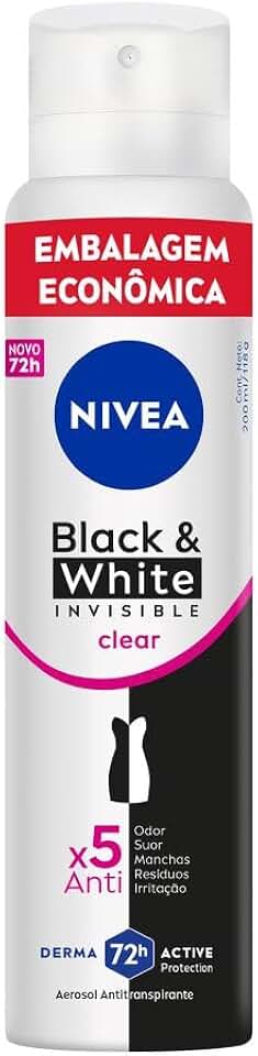 NIVEA Desodorante Antitranspirante Aerossol Black & White INVISIBLE Clear 200ml, Proteção 72h, Contra Suor e Odor, Anti-manchas
