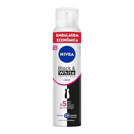 NIVEA Desodorante Antitranspirante Aerossol Black & White INVISIBLE Clear 200ml, Proteção 72h, Contra Suor e Odor, Anti-manchas