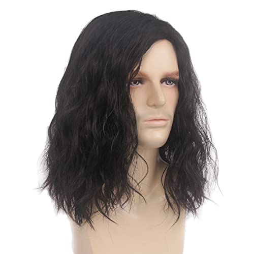 Reewes Mens Wig Long Men Wigs Wig Curly Wave Layered Hair With Cap Flame Redartant Synthetic Hair Wig Natural Hair Wig For Male Daily Party Costume Cosplay Wear (Black) #TOP1