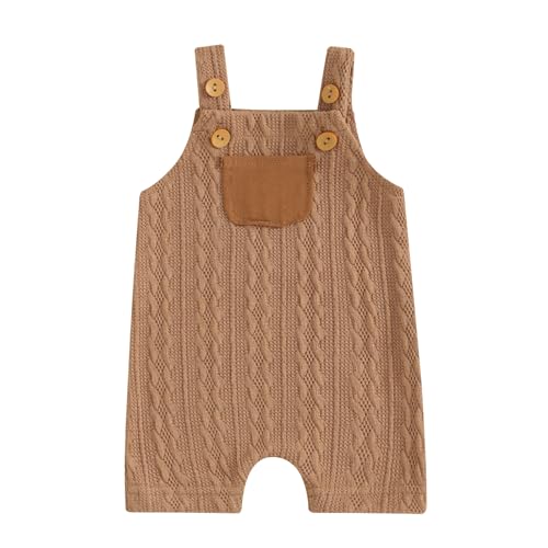 Image of Tsnbre Newborn Baby Boy Girl Summer Outfits Ribbed Knitted Romper Baby Overalls 0 3 6 12 18 Month Neutral Infant Clothes