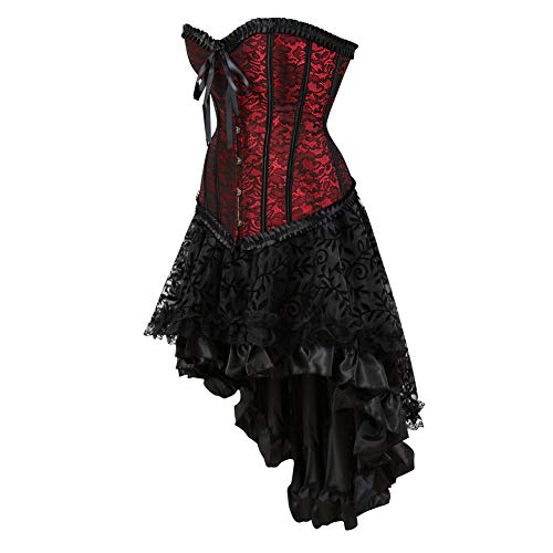 Grebrafan Valentine Corsets Skirts Gothic Bustier with Fluffy Pleated Layered Tutu Skirt (US(18-20) 5XL, red) - Thumbnail 3