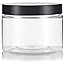 12 oz Clear PET Plastic Refillable Low Profile Jar with Black Smooth Lids (6 pack)