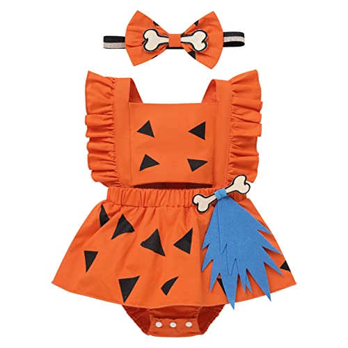 IWEMEK Toddler Bam Bam Baby Girl 1st Birthday Outfit Baby Girls First Baby Girls Cake Smash 1st Birthday Outfit Set Romper Tutu Dress Orang-Ruffle 18-24 Months by IWEMEK - Used condition - US$14.84