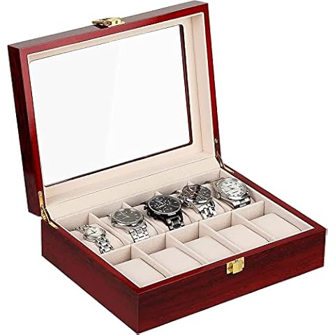 Uten 10 Grids Watch Display Storage Box Jewelry Collection Case Organiser Holder Wooden Cover