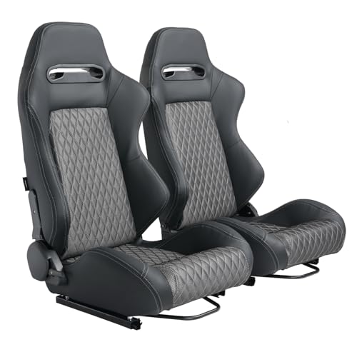 Universal 2 Pieces Racing Seats With Dual Lock Sliders, Bucket Seats Black PVC Leather For Driver And Passenger Side(Not Including Seat Bracket)