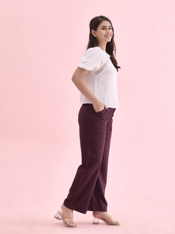 Image of GO COLORS Solid Linen Cargo Pants for Women | Full Length, Mid Rise, Side Pockets