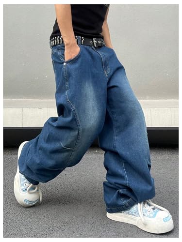 Verdusa Men's Baggy Jeans Elastic Waist Straight Leg Loose High Street Denim Pants with Pockets4