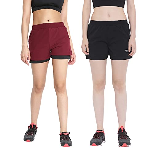 Image of CHKOKKO Double Layered Sports Combo Gym Workout Running Shorts for Women