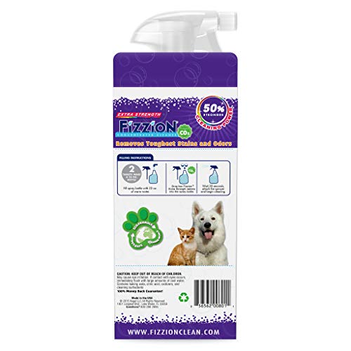 Fizzion Extra Strength Pet Stain and Odor Remover 23 Ounce Empty Spray Bottle with 2 Refills