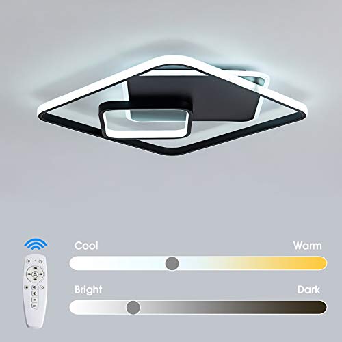 Modern LED Ceiling Light, Black Flush Mount Remote Control Close to Ceiling Lighting Fixture 70W Dimmable Color Changeable Ceiling Lighting for Living Room, Bedroom, Dining Room