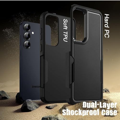Image of KARWAN Shockproof Back Case Cover Compatible with Samsung Galaxy S24 FE, Heavy Duty Case with 360 Degree Camera Protection, Dual Layer Rugged Bumper Protection Cover with Matte Finish (Black)