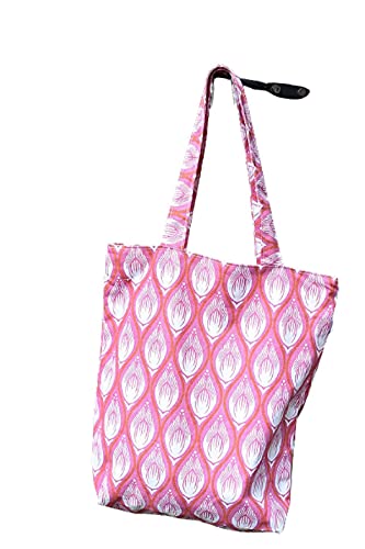Retro Print Cotton Canvas Tote Market Book Beach bag with Zipper - Handmade Gift Ideas for Women (Pink Retro)