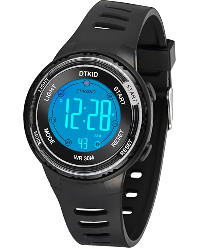 DTKID Digitaluhr Kinder, 7 Farben Kinderuhr Junge Mädchen, 3 ATM wasserdichte Sports Outdoor Armbanduhr Kinder Mit Timer, Wecker, Kalender