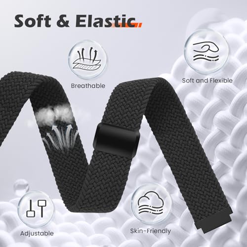Zeeflufun Braided-Bands Compatible With Amazfit Active 2/Active 3 Premium/Active/GTR mini/GTS 4/4 Mini/3/2/2e/2 Mini,20MM Magnetic Stretchy Strap for Amazfit Bip 3 Pro/3/Lite/S Lite/U/U Pro Women Men