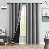 Beauoop Blackout Window Curtain Panels for Bedroom 100% Full Blackout Room Darkening Thermal Insulated Noise Reducing Drapes Grommet Solid Blackout Window Treatment Sets (2 Panels, 52 x 54 Inch, Gray)