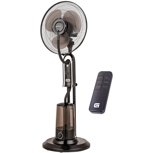 Grunkel - Ventilador de pie con nebulizador de agua - FAN-16NEBULIZADOR - mando a distancia y temporizador hasta 7,5 horas. 3 velocidades, 3 modos y oscilación...