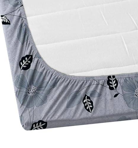 Image of DECORUM Glace Cotton Fitted 1 Bedsheet King Size (72 inchx78 inch) | All Around Elastic | Cotton Feel | 2 Pillow Covers (17 inchx27 inch) | Fits Up to 8 inch Mattress | 200-220 TC | Printed Double Bed Sheet Set