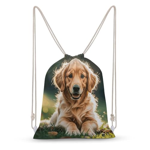 Canvas Drawstring Backpacks Golden Retrievers Sports Gym Pull String Bags Lightweight for Men Women