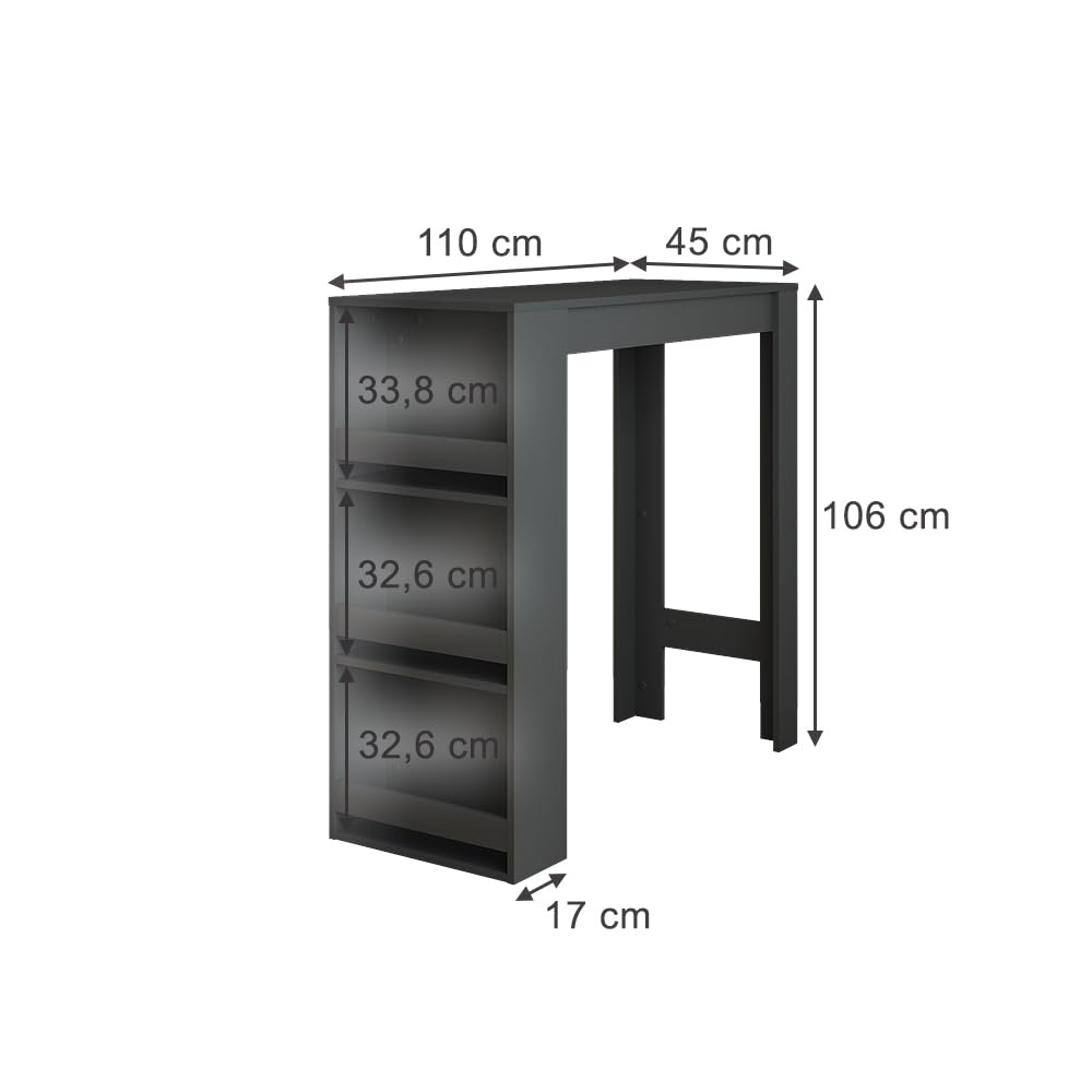 Vicco Bartisch Repose, Anthrazit, 45 x 110 cm, mit Ablagefächern zur Aufbewahrung von Küchenutensilien