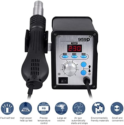 Desoldering Station 650W Hot Air Gun Rework Anti-Static 959D 3 Tips