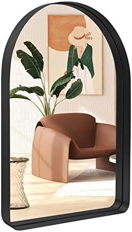 LAKUKU Arched Bathroom Mirror, 22”x30” Black Bathroom Mirror for Wall in Metal Frame, Modern Wall Mirror for Bathroom, Entryway, Living Room