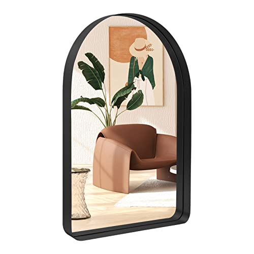 Lakuku Arched Bathroom Mirror, 22”X30” Black Bathroom Mirror For Wall In Metal Frame, Modern Wall Mirror For Bathroom, Entryway, Living Room #TOP20