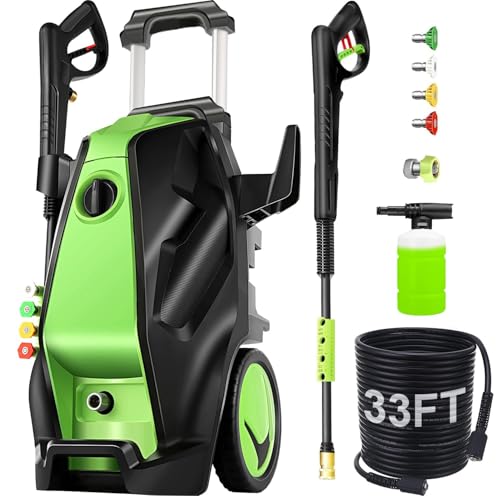 5000 PSI Pressure Cleaner 4GPM Professional Power Cleaner Pressure Cleaner with 3L Soap Bottle and 33FT Hose,5 Nozzles (Green)