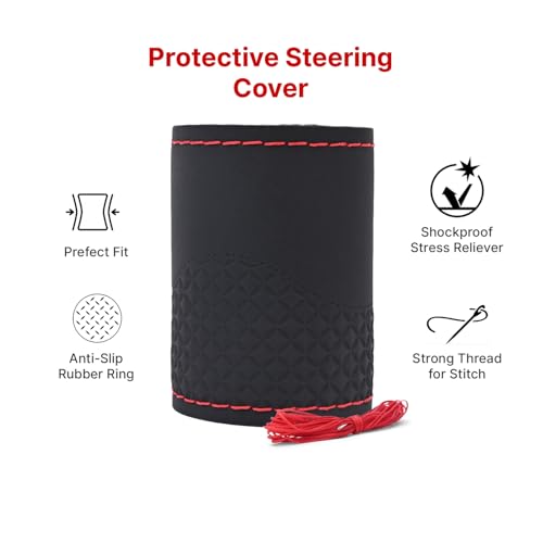 Image of Leather 25CM Universal Fit Car Steering Wheel Cover, Elastic Breathable and Odorless (Red-7)