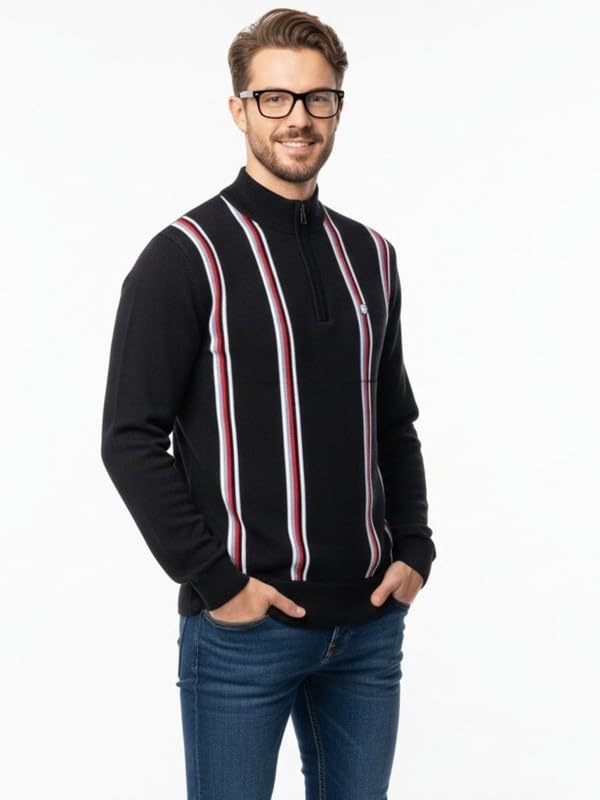 forwards Turtle-Neck Quarter-Zipper Vertical-Striped Sweater for Men-picture-27