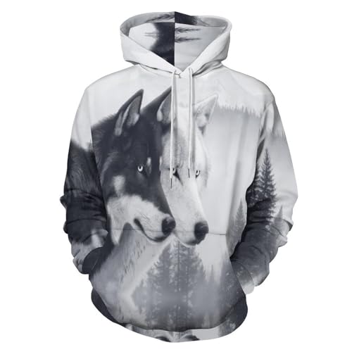 Sweat à capuche homme motif meute loups pull imprimé 3D gris