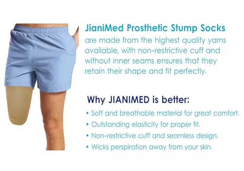 JianiMed Prosthetic Stump Socks – AK, 1 PLY, Light Compression, Moisture Control, Sensitive Skin, Amputee Socks, Daily use, Breathable, Taiwan Excellence, 4 PCS