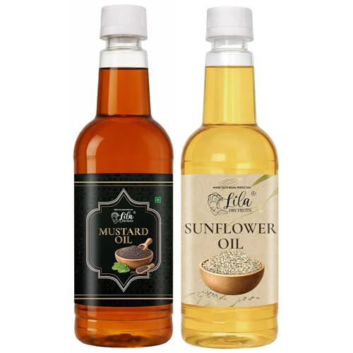 Image of LILA DRY FRUITS Daily Cooking Oil Combo (1.5L) Mustard Oil 750 ML & Sunflower Oil 750 ML | Pure Edible Oils for Everyday Cooking, Light Frying & Indian Kitchen Use Pure & Unrefined Cold Pressed Oil