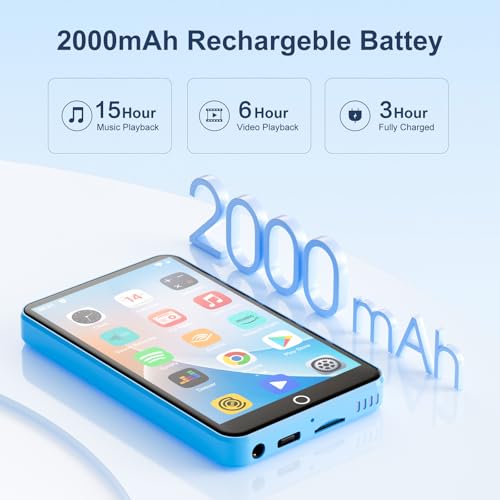 80GB MP3 Player with Bluetooth and WiFi, Mp3 & Mp4 Music Player with Spotify, Amazon Music, Deezer, Audible, 4.0" IPS Touch Screen Android Player with Speaker, FM Radio, Up to 512GB (Blue) - Image 4