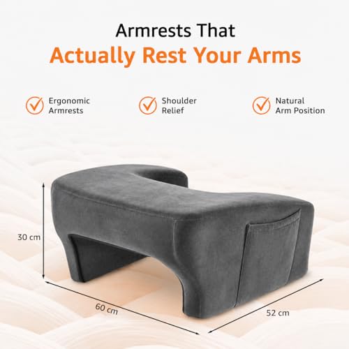 Image of Amazon Basics Memory Foam Lapdesk for Laptop, Ergonomic Laptop Table Pillow for Bed, Wrist Support & Side Pocket, Portable Lap Desk for Work from Home, Study & Travel - Dark Grey