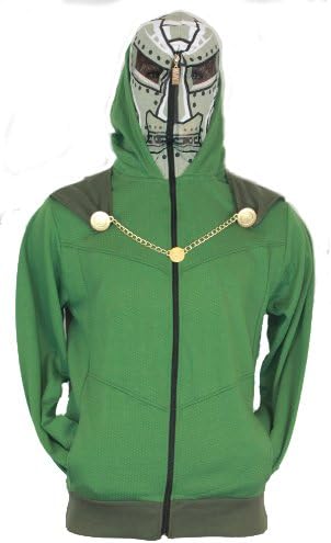 Marvel Comics Villian Dr Doom Mens Zip Up Hoodie Sweatshirt - Costume Image (Medium) Green Apparel