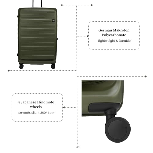 Image of F Gear Sedona Small Cabin Pro 54cm German Polycarbonate Hard Luggage|8 Japanese Hinomoto Silent Wheels| USB & Type-C Charging, Phone Stand & Cup Holder | Front Opening Suitcase for travel (army Green)