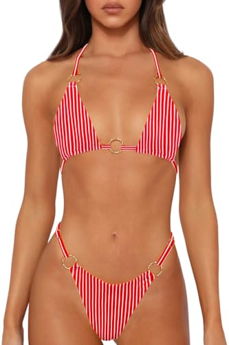 Image of MIKETAI Sexy Bikinis for Women 2 Piece Bikini Spaghetti Strap Swimsuits Solid Color Bathing Swimwear Triangle Bathing Suit