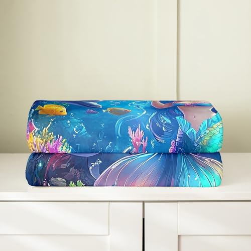 Couverture flanelle anti-froid enfant sirène bleu océan