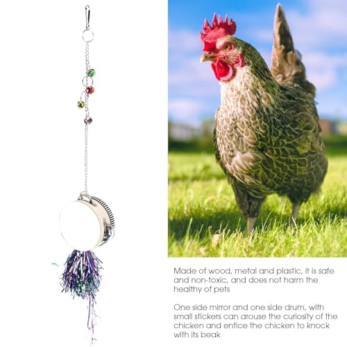 Image of Cyrank Chicken Mirror Toys, Pet Chicken Mirror Drum Toys Chicks Hens Hanging Double Side Playing Toy Hanging Swing Mirror Toys with Bell